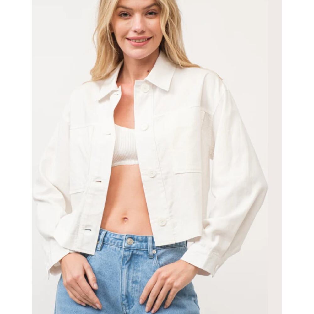 Halogen Cropped Shirt Jacket Off White Button shirt Boho Minimalist 1 1X 3946